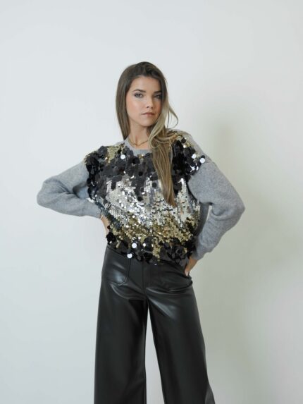Camisola de malha com brilhantes