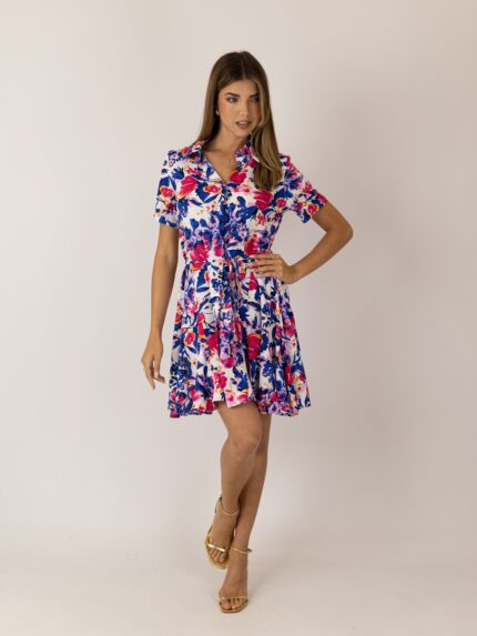 Vestido camisero curto com atilho