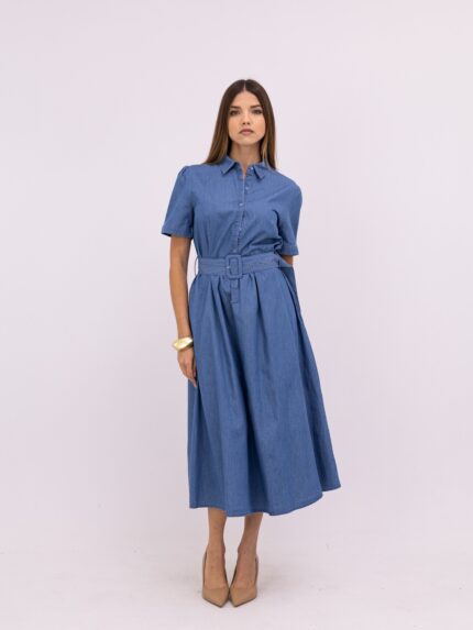 Vestido Midi Chemise em Denim Leve – Azul Clássico