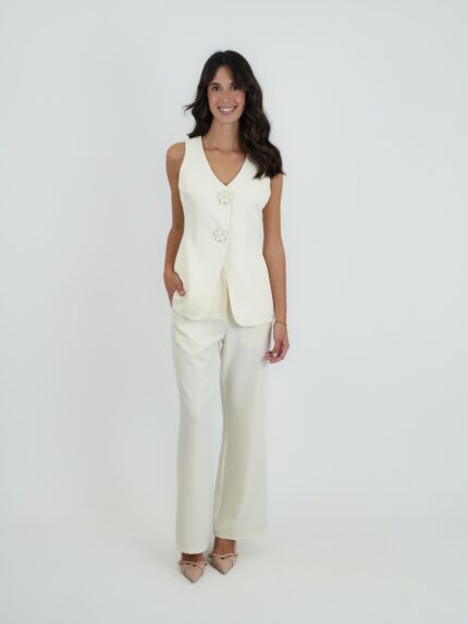 Conjunto Alfaiataria Colete Alongado e Calça Wide Leg