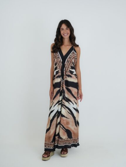 Vestido Longo Boho Chic com Mix de Estampas