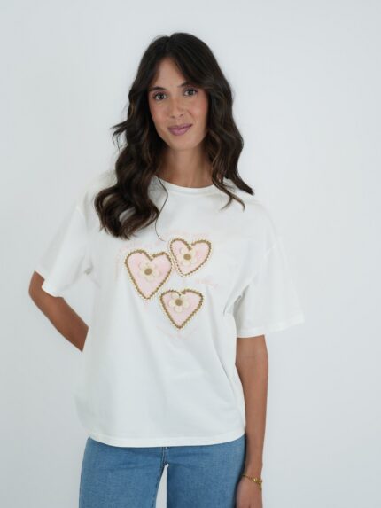 T-shirt Oversized Sweet Hearts com Aplicações