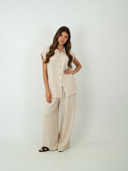 Calça Fluida Wide Leg Texturizada