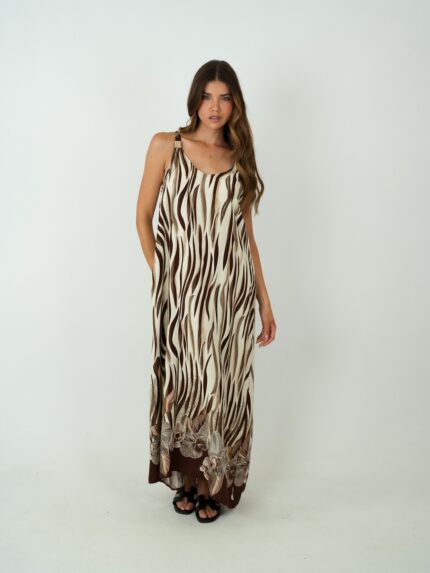 Vestido Longo Fluido com Estampa Animal e Floral