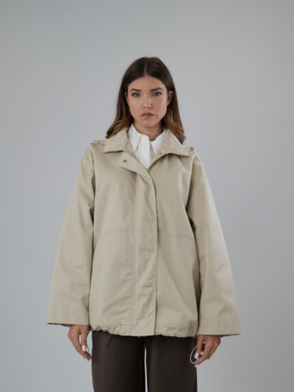 Parka Corta-Vento Utilitária com Ajuste – Bege Claro