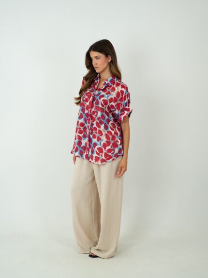 Camisa Fluida Floral Abstrata com Brilho