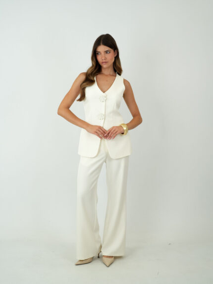 Calça Alfaiataria Reta Cintura Alta Off-White