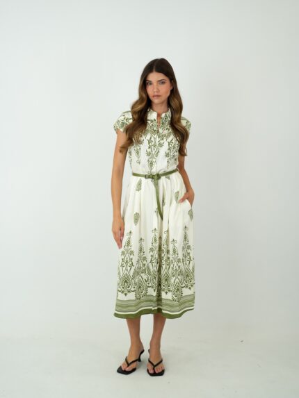 Vestido Midi Chemise Estampado com Cinto – Elegância Intemporal (Disponível em 2 Cores)