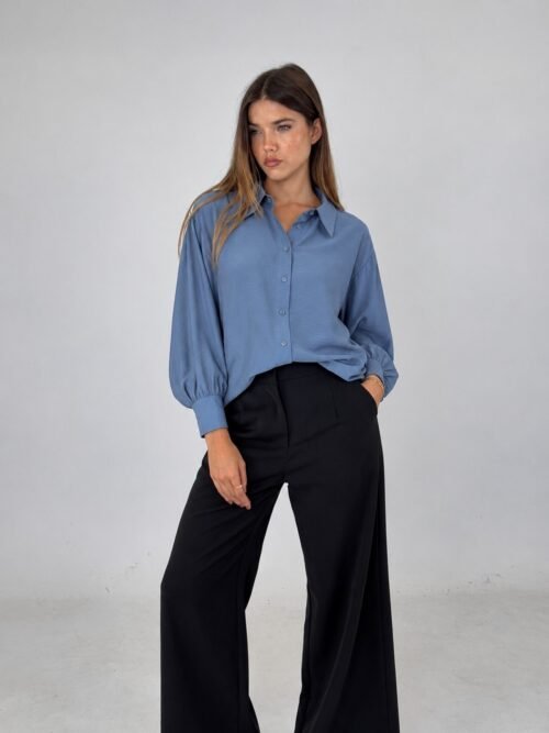 Blusa Lisa com Mangas Abalonadas